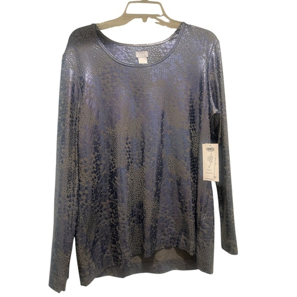 Chico's Touch of Cool Foil Houndstooth Long Sleeve Layer Top Basic Knit - Picture 1 of 7